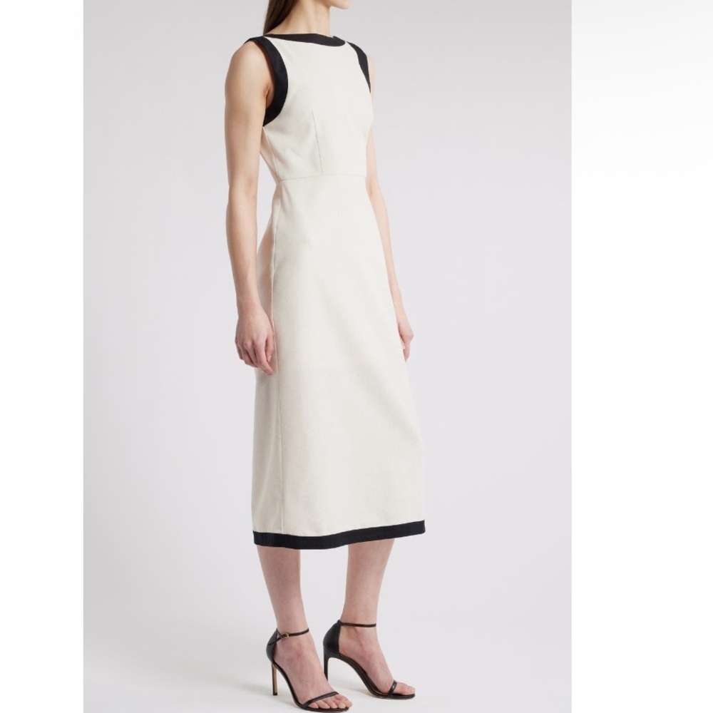 ZOE AND CLAIRE Contrast Trim Linen Blend Black & White Midi Dress Sz XS - Picture 3 of 5